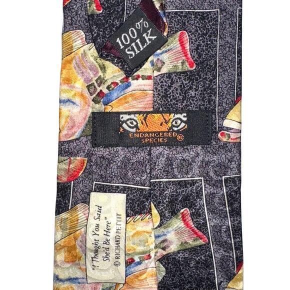Vintage 90s Endangered Species ‘I Thought You Said She’d Be Here’ Fish Silk Tie - Picture 2 of 7